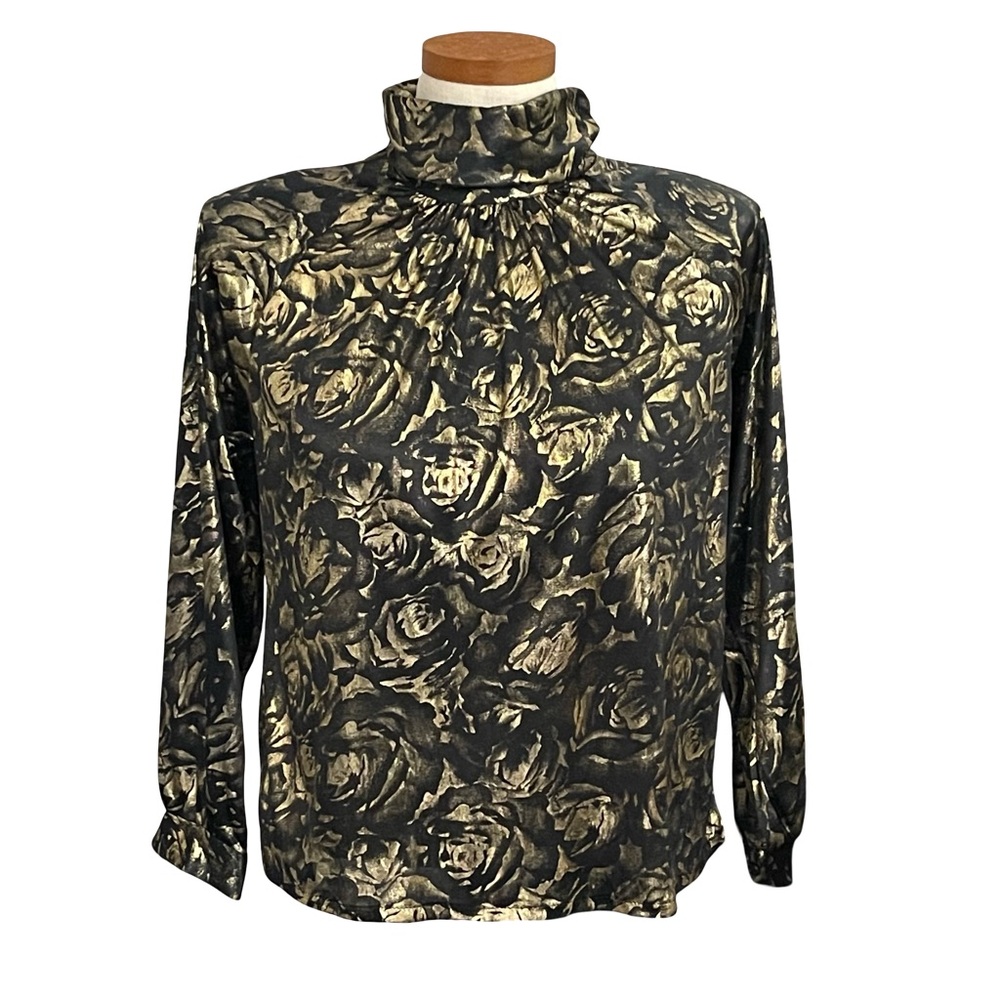 80’s Vintage Jeri Marque Black and Gold Metallic Long Sleeves Pullover Blouse